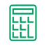 Icone verte calculatrice, calculs, recettes, dividendes, estimations